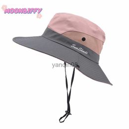 Wide Brim Hats Bucket Hats Adult Outdoor Fishing Hat UV Protection Wide Brim Sun Hat Camping Hunting Hats Women Men Panama Caps Summer Visors Hat Gorras HKD230810