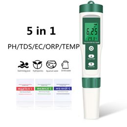 PH Meters 5 in 1 Digital PH Meter TDS/EC/ORP/Temperature Meter Portable Water Quality Monitor Tester for Pools Drinking Water Aquariums 230809