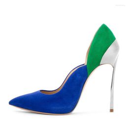 Dress Shoes Sexy Silver Blade Heels Woman Pumps Pointed Toe Metal High Heel Cut-out Mixed Colors Slip-on Women
