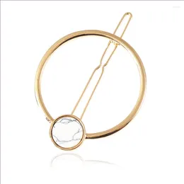 Hair Clips FYJS Unique Female Gift Light Yellow Gold Colour Alloy Circle Hollow Round White Howlite Stone Jewellery
