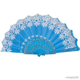 Chinese Style Products Best Chinese Style Folding Fan Flower Lace Silk Wedding Dance Party Stage Performance Decoration Hot Stamping Hand Held Fan 1pcs R230810