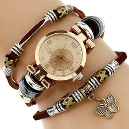 Other Watches Gnova Platinum Top Women Premium Genuine Leather Watch Triple Bracelet Butterfly Charm Wristwatch Fashion Para Femme A581 230809