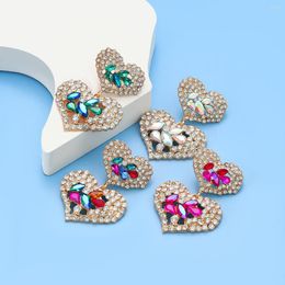 Dangle Earrings Trend Multicolor Rhinestone Double Layered Heart Shaped Birthday Party Creative Jewellery Women's Elegant Accessories