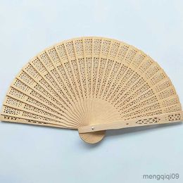 Chinese Style Products New Hand-made Antique Craft Fan Vintage Hollow Incense Wood Lady Folding Fan Chinese Style Wood Carving Printing Decoration Fan R230810