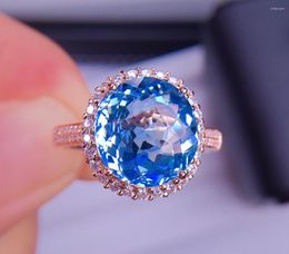 Cluster Rings E422 Aquamarine Ring Fine Jewellery Pure 18K Gold Natural 5.2ct Blue Gemstones For Women Birthday Presents