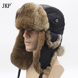 Beanie/Skull Caps Bomber Trapper Hats Thick Winter Warm Rabbit Fur Hat Rex Snow Caps Ear Flap Caps ushanka Russian For Men 230809
