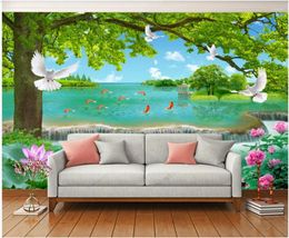 Wallpapers Custom Mural 3d Wall On The Paper Landscape Painting Lotus Waterfall Home Decor Po Wallpaper For Living Room