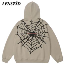 Mens Hoodies Sweatshirts Autumn Men Zip Up Oversized Pullover Hip Hop Spider Web Graphic Streetwear Harajuku Casual Cotton Hooded Sweatshirt 230809
