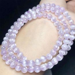 Bangle Natural Kunzite Bracelet Handmade Crystal Quartz Jewelry Stretch Children Birthday Gift 1pcs 5.7MM