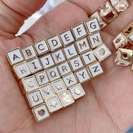 Acrylic Plastic Lucite 26Pcs Enamel White 26 Letter Beads Square Cube Loose Spacer Alphabet Beads For Jewellery Making Diy Charm Bracelet Necklace 230809