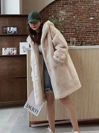 Women's Fur HStar Faux Coat Women Casual Korean Hoodies Furry Thick Bat Sleeved Warm Long Jacket Loose Winter