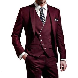 Men's Suits Blazers For Men Costume Homme Jacket Vest Pants Three Piece Burgundy Black Single Breasted ed Laple Tuxudo Outfits Casual 2023 230809