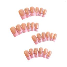 False Nails Pink Tips Sqaure Fake Decorations Long Artificial For Sweet Girl Dress Matching