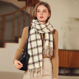 Scarves VISROVER Checked Woman Winter Scarf Fashion Female Shawls Cashmere Handfeeling Wraps Long Tassel Hijab