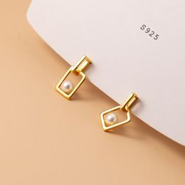 Dangle Earrings Genuine S925 Sterling Silver Hollow Square Short Drop For Women 2023 Shell Pearl Ear Earring Female Fine Jewellery