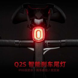 Bike Lights Smart Bike Brake Light Tail Light Bicycle Q2S Tail Light Impact Wear Resist Automatic Stop LED Riding Warning Safety RidingLight HKD230810
