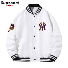 Mens Jackets Supzoom Arrival Letter Rib Sleeve Top Fashion Single Breasted Casual Bomber Baseball Jacket Loose Cardigan Coat 230810