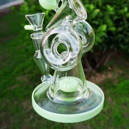 Heady Sidecar Double Recycler Glass Bongs 14 Female Slitted Donut Perc Joint With Bowl Hookahs Water Pipes Slitted Donut Perc Oil Dab Rigs 2 Colors Water Pipes
