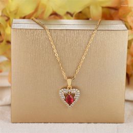 Pendant Necklaces Luxury Female Crystal Love Heart Necklace Gold Color For Women Wedding Red Stone Jewelry