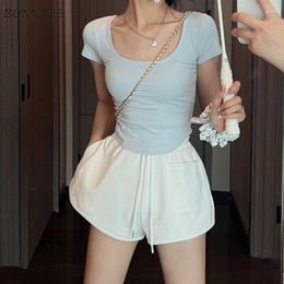 Women's Tracksuits Sets Women Sporty Slim Sweet Solid Summer Tops Drawstring Shorts Breathable Casual Korean Style Fashion Students