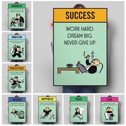 Canvas Painting Monopoly Game Success Inspirational Quotes Cartoon Comic Posters Motivational Wall Art Prints Picture Living Room Home Decor Frameless Wo6