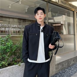 Men's Jackets 2023 Autumn Korean style Personalized standing collar design jackets men casual loose black white jacket MXL 230809