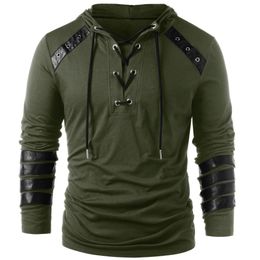 Men's Hoodies Sweatshirts Men's Gothic Steampunk Hoodie Shirts Sweatshirt Lace Up Long Sleeve Pullover Hooded Casual Blouse Tops 230809