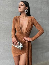 Casual Dresses Mozision Deep V Neck Long Sleeve Irregular Maxi Dress For Women Gown Autumn High Waist Bodycon Sexy Club Party