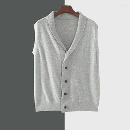 Men's Sweaters Pure Wool Vest V-Neck Cardigan Spring/ Autumn Knitted Waistcoat Casual Fashion Sleeveless Large Size Jacket