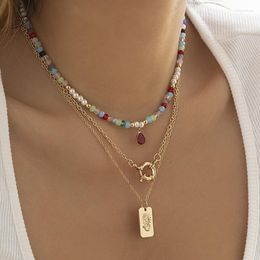 Pendant Necklaces Multilayer Colourful Beaded Necklace Water Drop Crystal Pearl Chain Women's Fashion Premium Daily Party Jewellery Gift