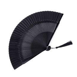 Chinese Style Products Vintage Black Bamboo Hand Fan Elegant Carved Hand Held Folding Fans Wedding Party Decor Fans Home Craft Decoration Ornaments
