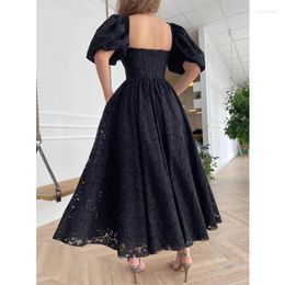 Party Dresses Evening Dress Square Collar Mono Modernte Ankle-Length A-LINE Chiffion Appliques Button Ruffle Draped Lace Pockets Prom 2023