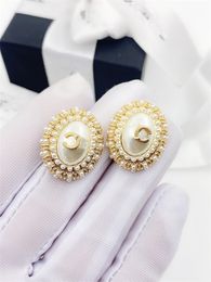 Woman Stud C Logo Earrings Designer Letter C Long chain Earring Women Jewellery Ccity Double Pearl crystal orecchini