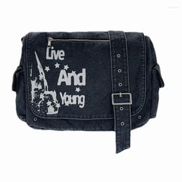 Waist Bags Vintage Denim Girls Y2k Shoulder Bag Casual Letter Street Messenger Women Crossbody Handbag Student Schoolbag Computer