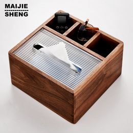 Tissue Boxes Napkins Walnut Wood BoxesHousehold Paper Towel Case LivingRoom Coffee Table Removable TissueBox Holder Home Decoration 230810