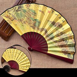 Chinese Style Products Retro Style Men's Big Folding Fan With Fan Tassel Portable Daily Decorative Hand Fan Laser Engraving Fan Bone Durable Hand Fan