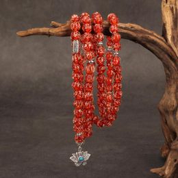 Strand 108 Suitcase Bracelet For Woman Glow In The Dark Necklace 8mm Red Luminous Bead Lotus Pendant Charm Yoga Jewelry