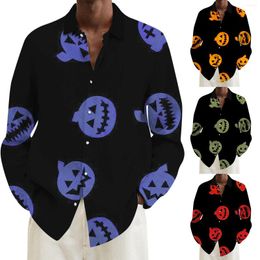 Men's Casual Shirts Autumn Halloween Printing Shirt Long Sleeve Mens Pyjama Short Breathable Nice