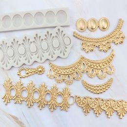 Baking Moulds Europeanstyle fringe fondant silicone mold gemstone pearl tassel retro lace decorative dry Pace 230809