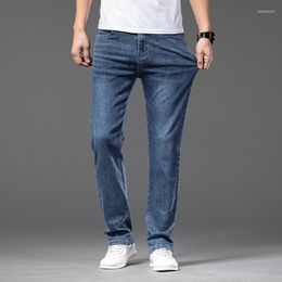 Men's Jeans Spring Summer Thin Blue Grey Elastic Waist Fashion Casual Denim Pants Male Brand Trousers Plus Size 42 44 46