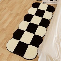 Carpets Chic Tufted Grids Bedroom Rug Long Soft Fluffy Geometric Mat Bedside Carpet Function Floor Anti Slip Pad Aesthetic Home Decor