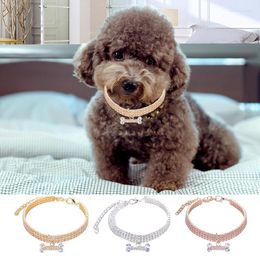 Dog Collars Sparkle Collar 3 Rows Rhinestones Bone Pendant Necklace For Cat And Party Wedding Accessories Small Dogs Cats