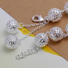 Charm Bracelets Fashion Silver Color Fine 14MM Ball Hollow Beads Bracelet For Woman High Quality Elegant Jewelry Wholesale