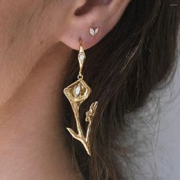 Stud Earrings S925 Sterling Silver Calla Lily Diamond For Women