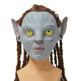 Funny Scary Avatar Latex Mask Halloween HD Mask Anime Alien Masks Wig Braids Cosplay Costume Props HKD230810