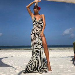 Casual Dresses Europe And The United States Spring Sexy Print Zebra Backless Temperament Suspender Dress