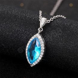 Personality Sky Blue Marquise Cubic Zirconia Pendant Necklace Luxury Fashion Women Neck Accessories Party Elegant Jewelry