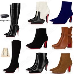 Sexy Spitzen-Toe Pumps Frau Stiefel Christen Rote Unterseite Schuhe Lippenstift High Heels Neue Saison Booty Stil Für Zarte Frauen Ankle Boot Kurze Booties mit Box