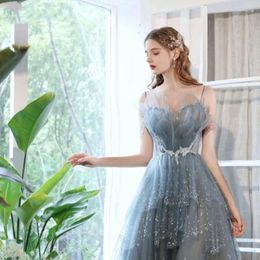 Party Dresses Pale Blue A-line Sweetheart Lace Tulle Wedding Gown Spaghetti Strap Sleeveless Backless Appliques 2023