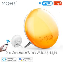 Novelty Items Moes WiFi Wake Up Smart Light Alarm Clock with 7 Colors Sunrise Sunset Simulation Tuya APP Control Works with Alexa Home 230810